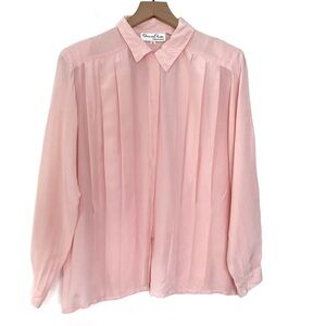 OSCAR DE LA RENTA EXPRESSIONS Vintage Pleated Silk Button Down Blouse Top 14